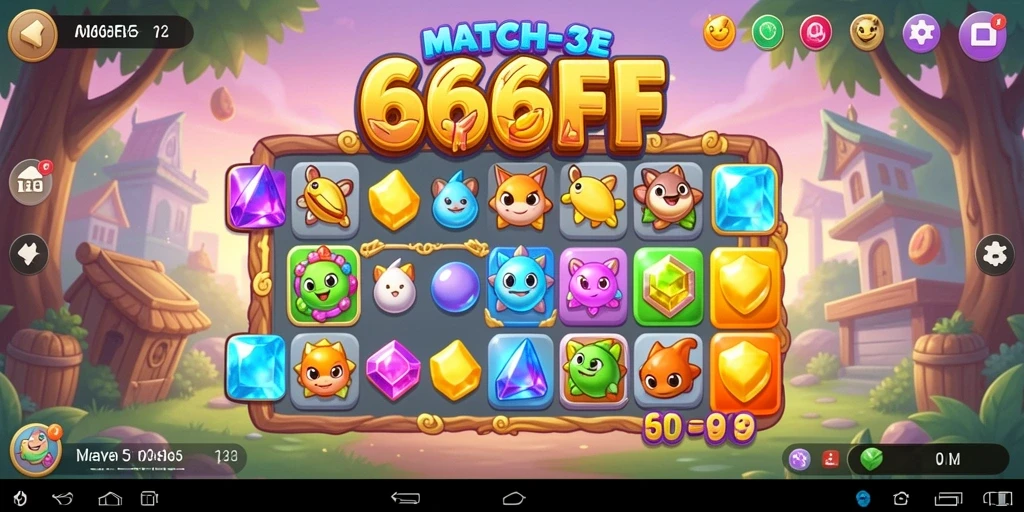 Tampilan menarik dari gameplay Match-3 di 666FF.