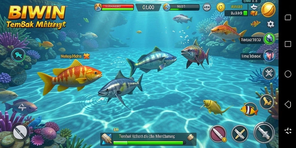 Tampilan gameplay seru dalam game Tembak Ikan BIWIN.