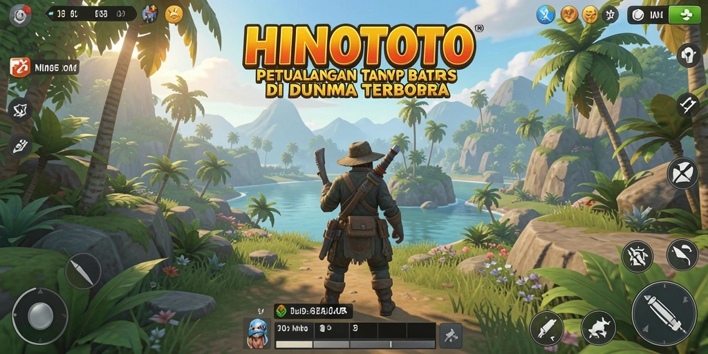 Screenshot gameplay HINOTOTO yang menampilkan dunia terbuka yang menawan.