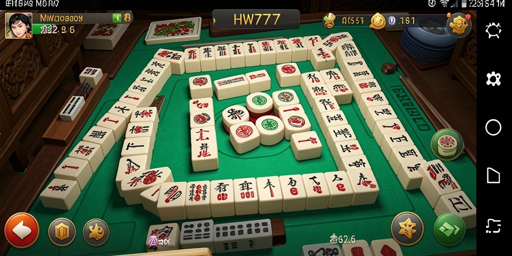Screenshot utama HW777 menampilkan momen mendebarkan dalam bermain Mahjong.