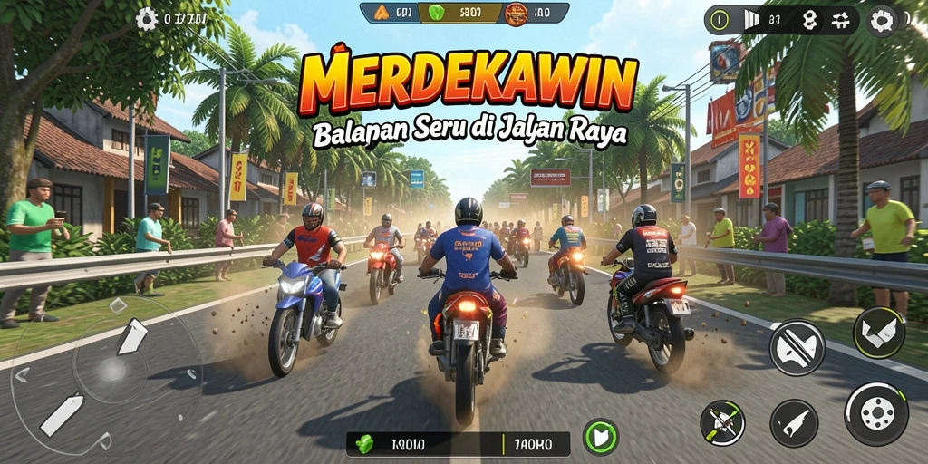 Tampilan gameplay thrilling dari balapan seru MERDEKAWIN.