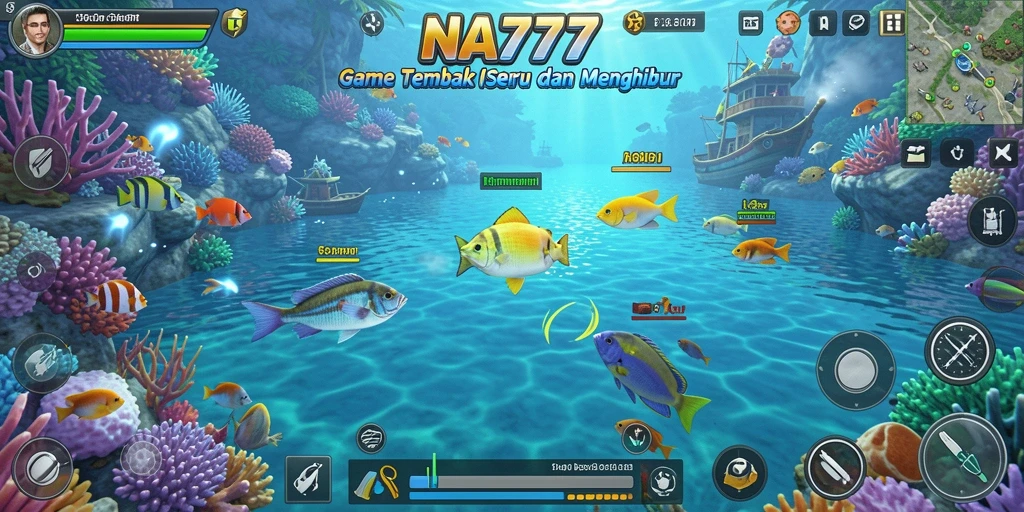 Screenshot gameplay NA777 yang menunjukkan aksi tembak ikan yang mendebarkan.