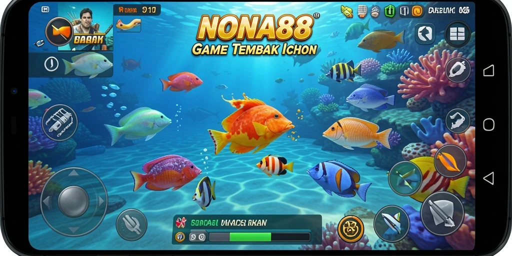 Screenshot NONA88 menunjukkan aksi seru menembak ikan di lautan.