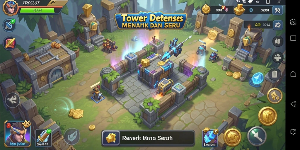 Tampilan seru gameplay PROSLOT yang penuh strategi Tower Defense.